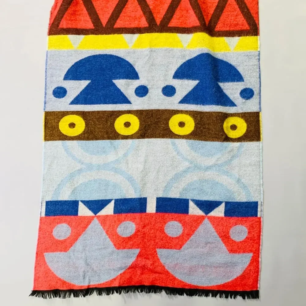 WALTER VAN BEIRENDONCK AW16 Multi Color Abstract Double Face Wool Scarf
